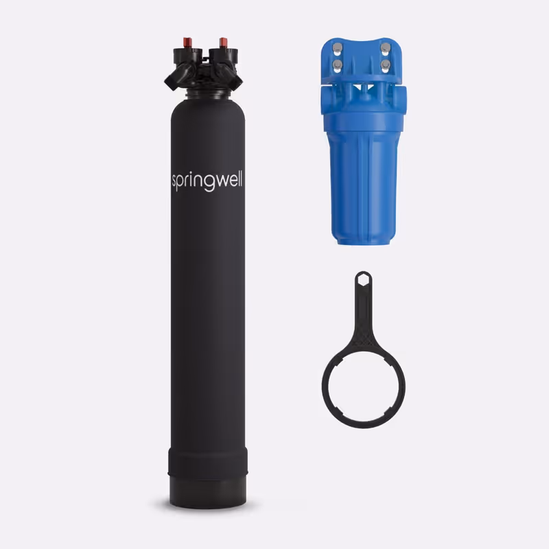 SpringWell FutureSoft salt-free water conditioner with a carbon filter tank
