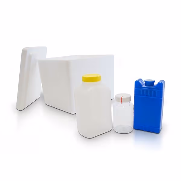 WaterCheck Basic Well-Check mail-in lab kit from National Testing Laboratories, with sample bottles and collection materials