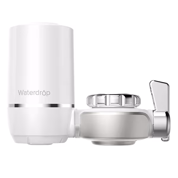 Waterdrop WD-FC-01 faucet water filter: a white and gray filter unit that mounts on a standard kitchen faucet with a diverter to switch between filtered and tap water